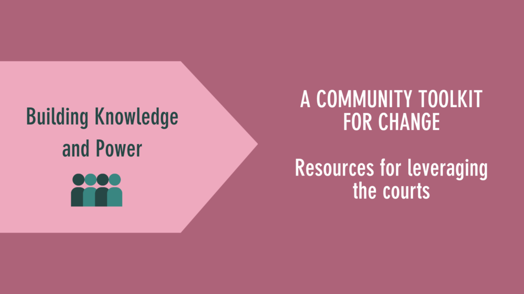Banner stating building knowledge and power - resources for leveraging the courts. A community toolkit for chance